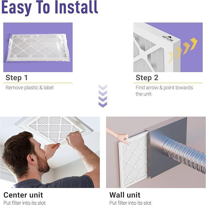 Maycold MERV 13 14x30x1 Air Filter (2-Pack), High-Efficiency Pleated AC & Furnace Filters, Actual Size: 13.70” x 29.70” x 0.75”, Individually Wrapped in Plastic