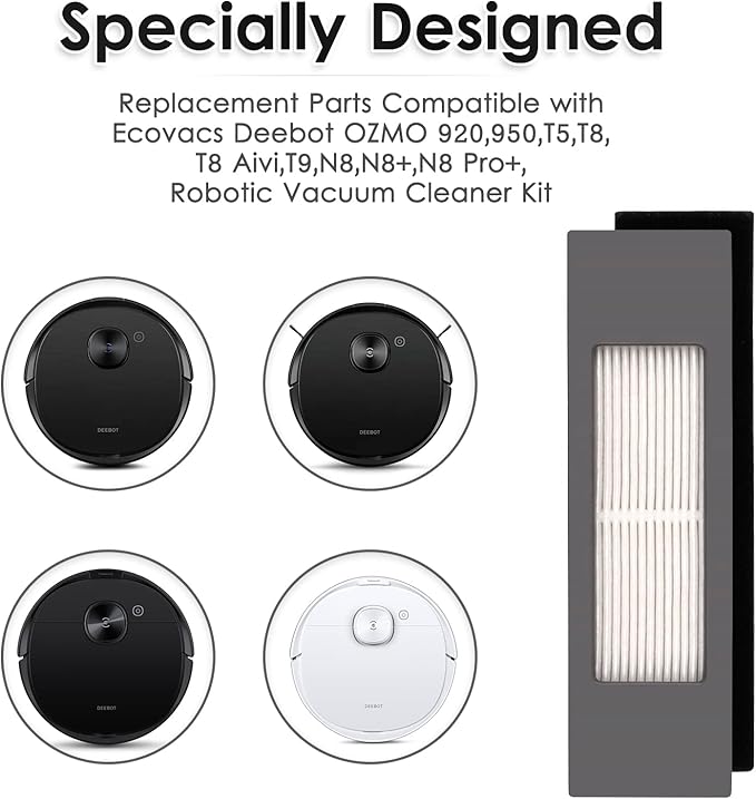 (16 Pieces) N10 HEPA Filter for Robot Vacuum Ecovacs DEEBOT OZMO N10 N10 Plus 920 950 T8 AIVI Max T9 T5 N5 N7 N8+ N8 Pro Plus DX55 DX93 DJ65, Robot Vacuum Cleaner Filter Kit