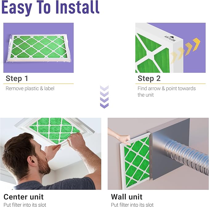 Maycold MERV 13 12x24x1 Air Filter (6-Pack), High-Efficiency Pleated AC & Furnace Filters, Actual Size: 11.70" x 23.70" x 0.75", Individually Wrapped in Plastic