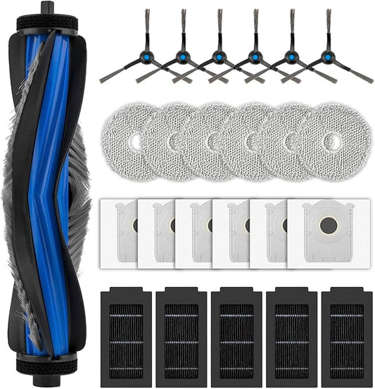 (24 Pack) T50 Pro Omni Replacement Parts Accessories for ECOVACS DEEBOT T50 Pro Omni, T50 Omni Robot Vacuum, 1 Roller Brush, 6 Side Brushes, 6 Dust Bags, 5 HEPA Filters, 6 Mop Pads